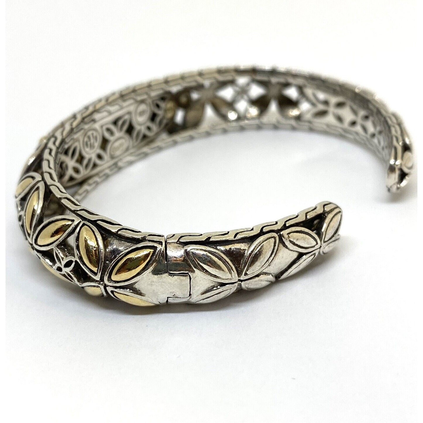 Rare John Hardy BATU KAWUNG Onyx Sapphire 925 Silver 18k Gold Hinged Bracelet