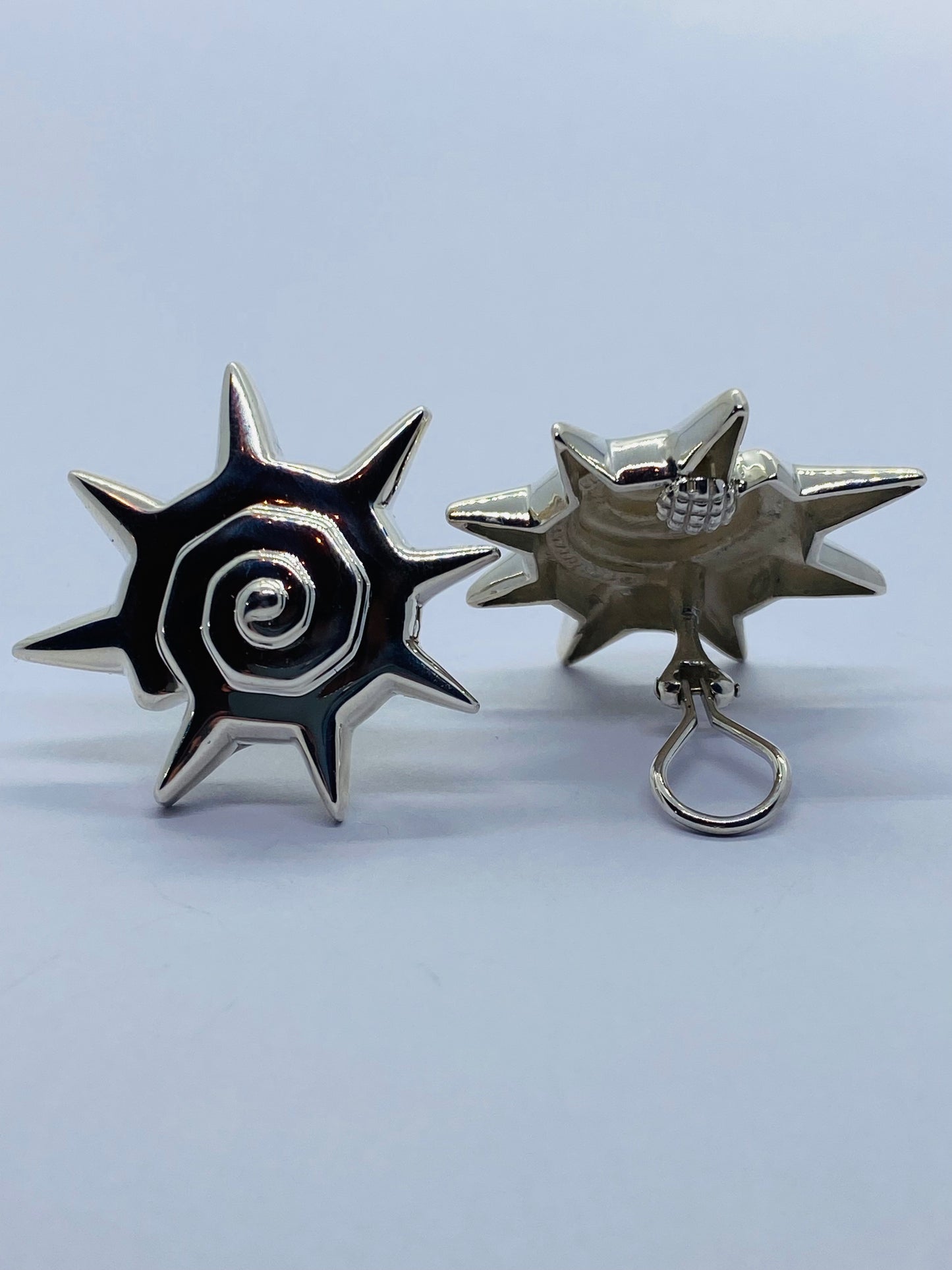 Tiffany & Co RARE Silver Sun Star Seashell Earrings 35MM Wide Clip On