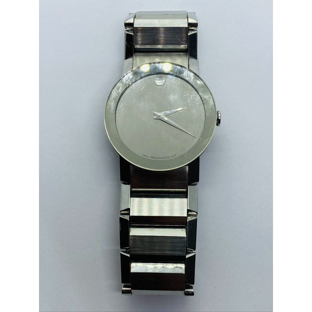 Movado Sapphire Silver Mirror Museum Dial Swiss Men's 84 G! 2896 READ!!!