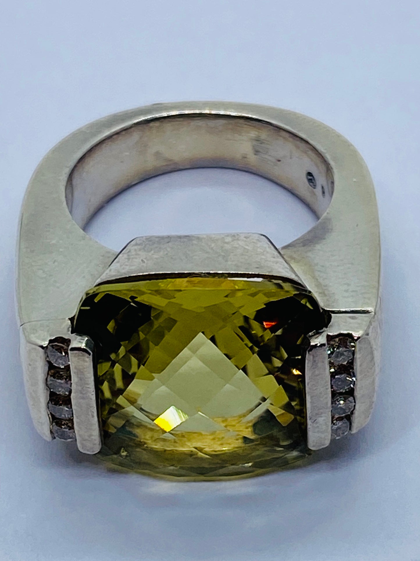 David Yurman Sterling Silver, Diamond and Citrine Deco Lemon Deco Ring