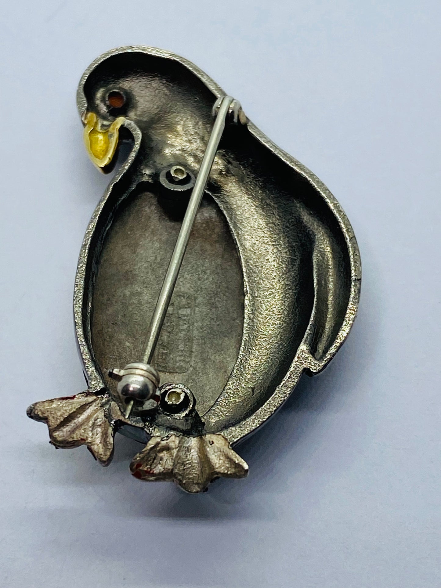Tiffany & Co Sterling Siler 925 18K 750 Coral Penguin Brooch