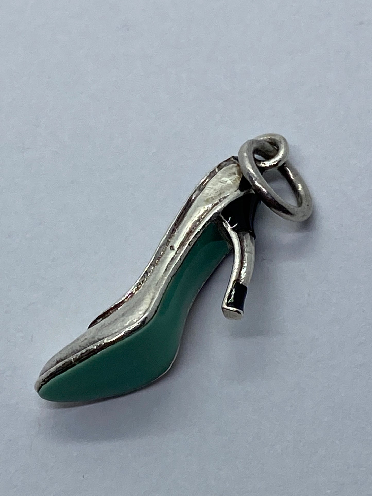 Tiffany & Co Silver Enamel Blue Black Enamel Plum Heel Shoe Charm Pump.