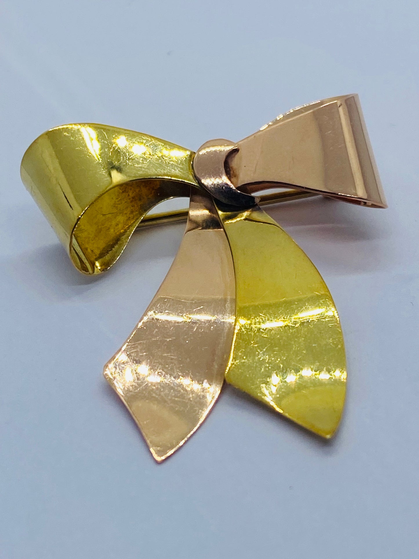 Vintage Tiffany & Co Two Tone 14K Gold Ribbon Bow Brooch Pin High Polish