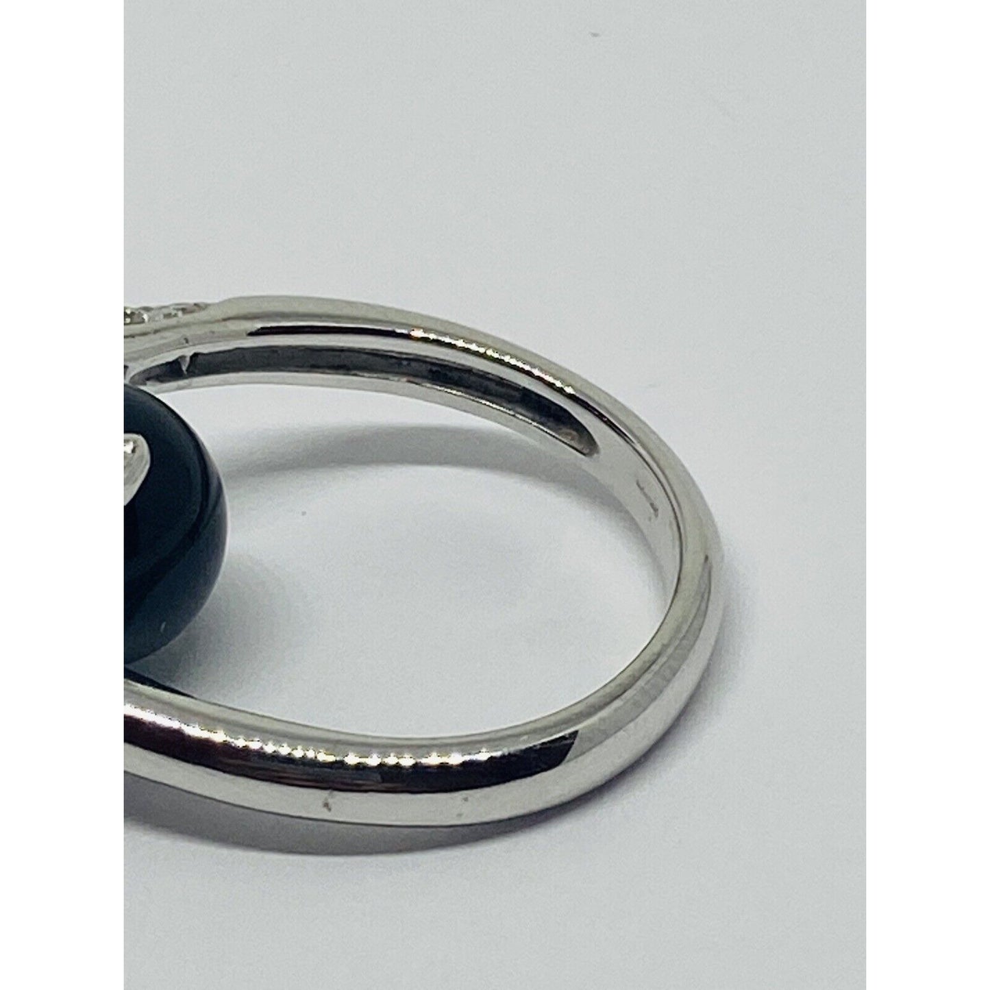 Estate Diamond Onyx 18K White Gold Bypass Ball Cocktail Ring 7.6 Grams