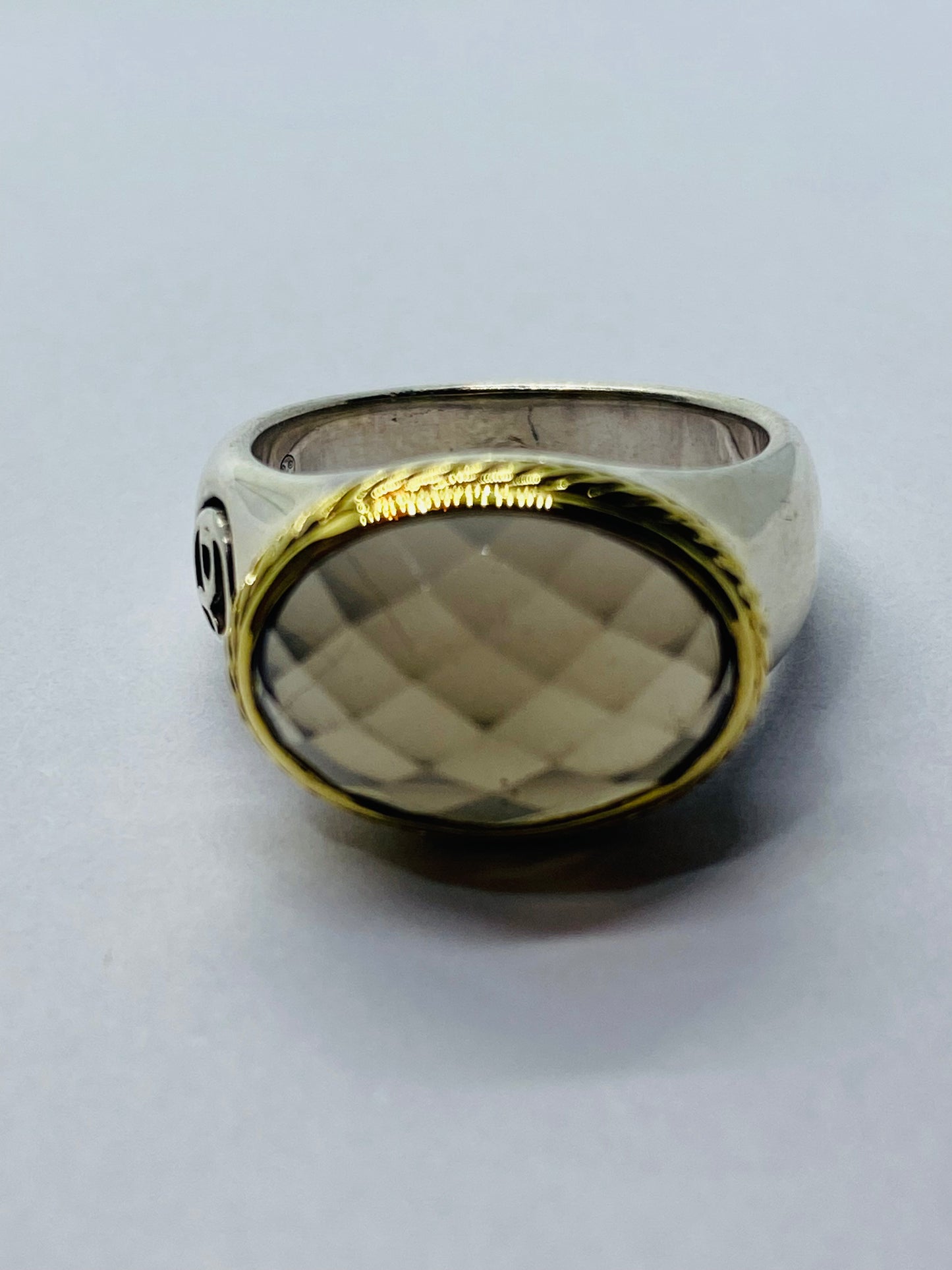 18K Yellow Gold Silver Smoky Topaz Cocktail Ring Oval Signature