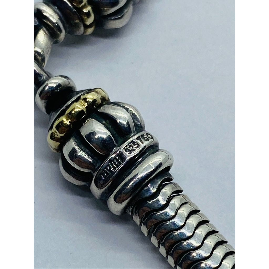Lagos Caviar Silver 18K Gold Bead Link Necklace Pendant Snake Hook Chain 16.5"