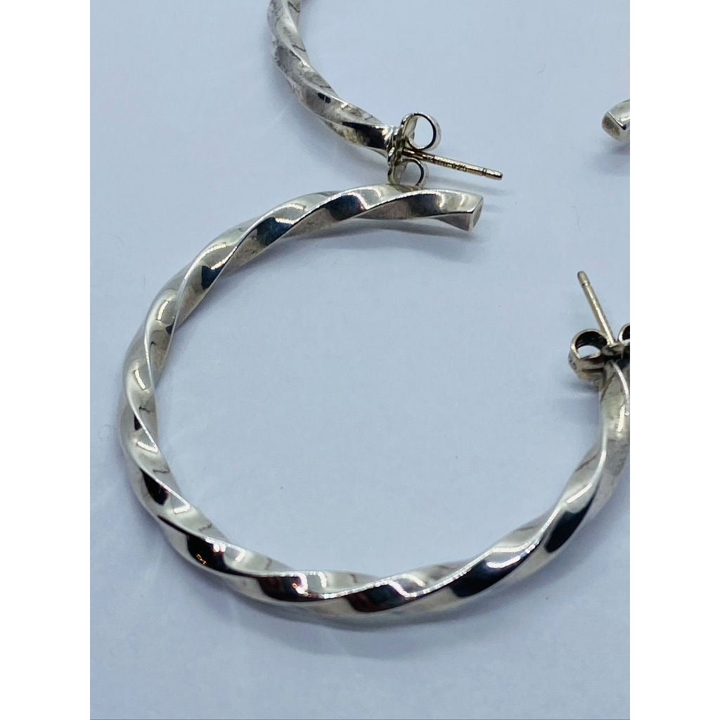 Tiffany & Co Sterlng 925 Silver 38mm Twist Cable Circle Hoop Earrings