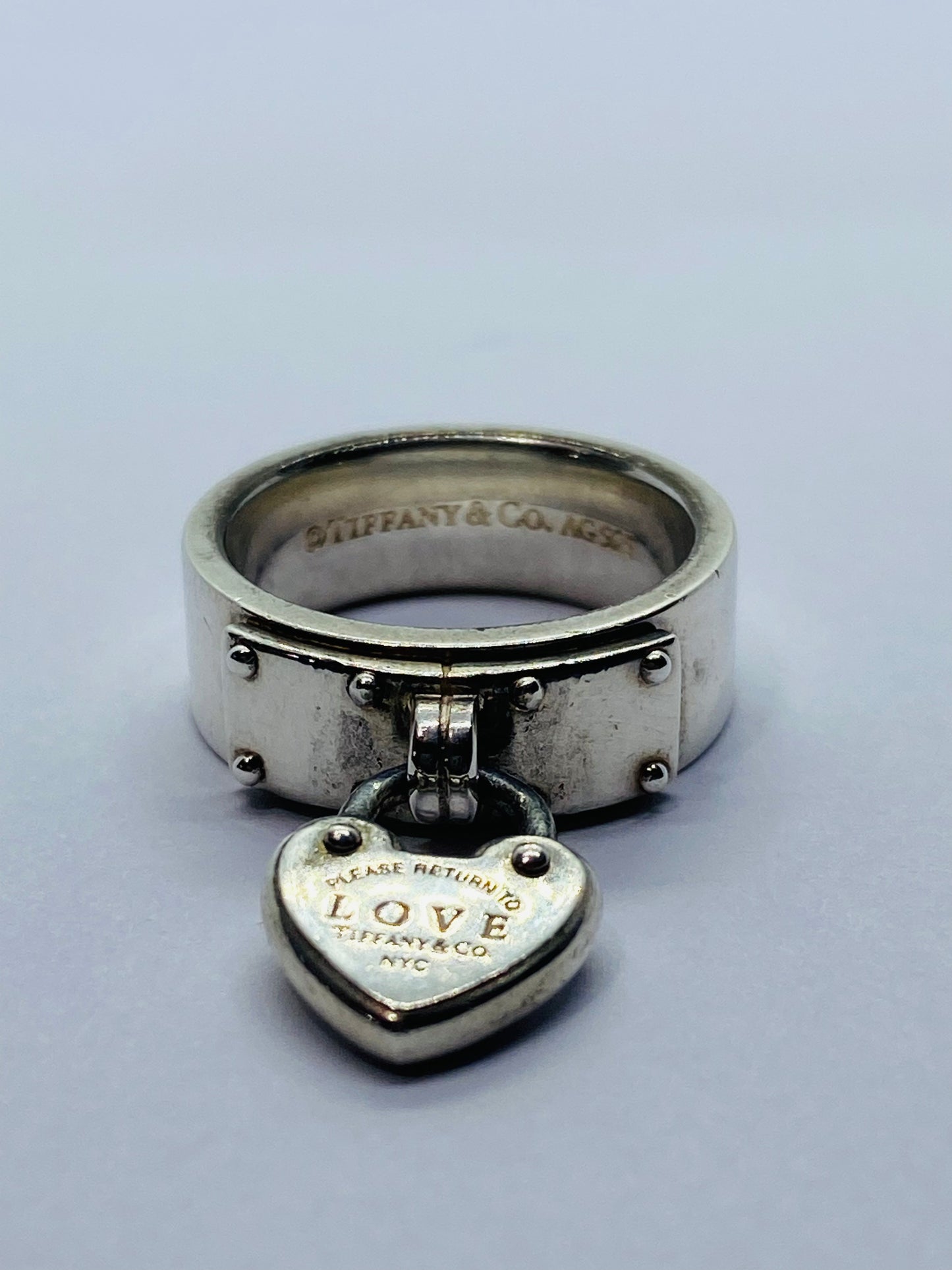 Sterling Silver Tiffany & Co Heart Love Padlock Return To Ladies Ring Pouch 5