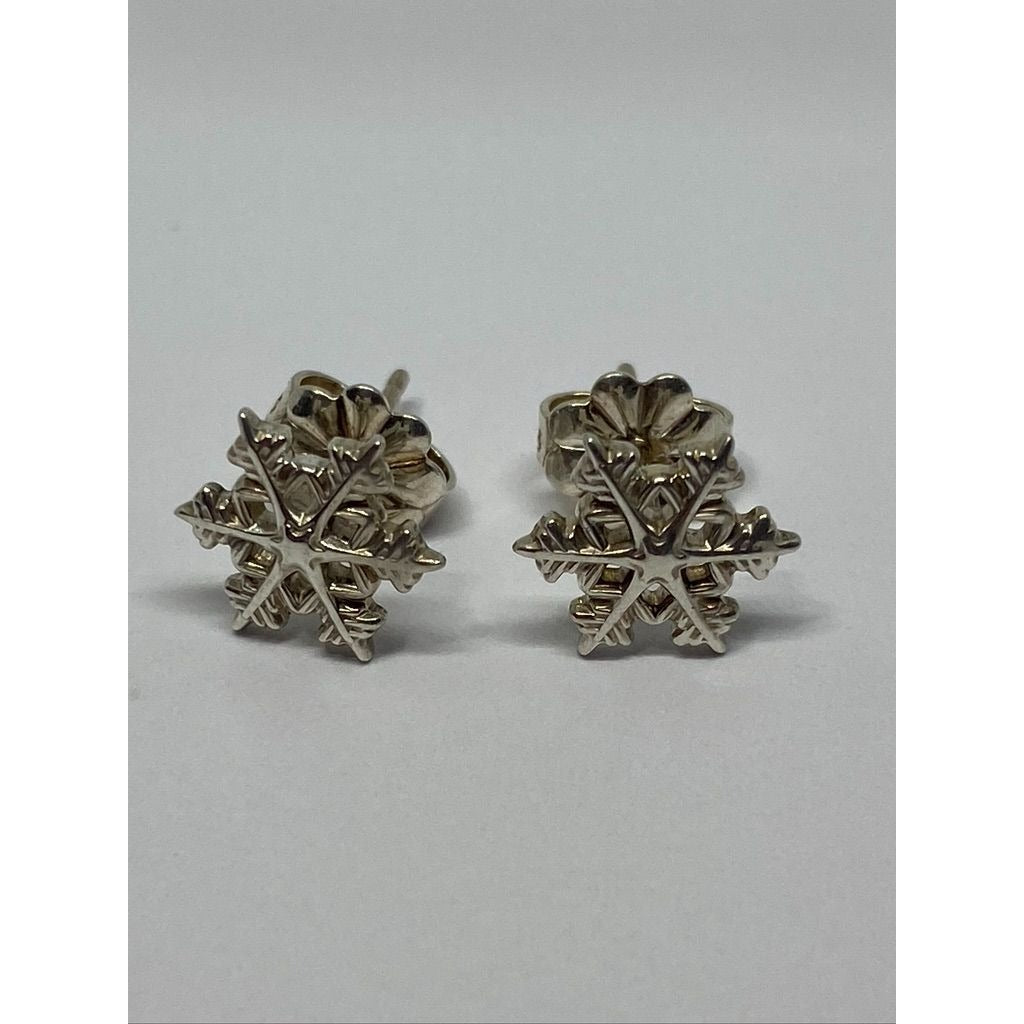 VERY RARE Tiffany & Co 925 Silver Snowflake Stud Earrings BOX POUCH