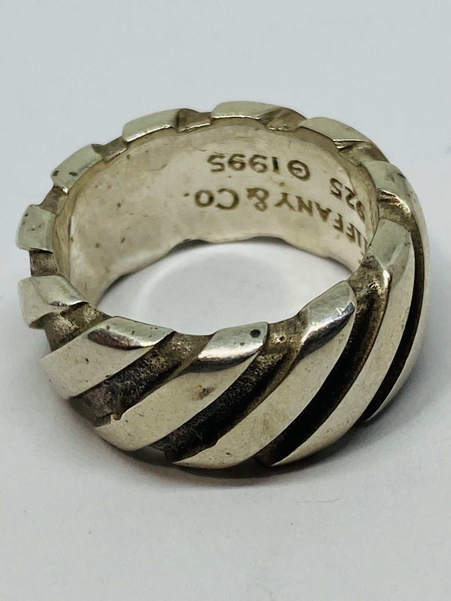 TIFFANY & CO STERLING SILVER 1995 ATLAS TWIST GROOVE STRIPE WIDE BAND Size 4