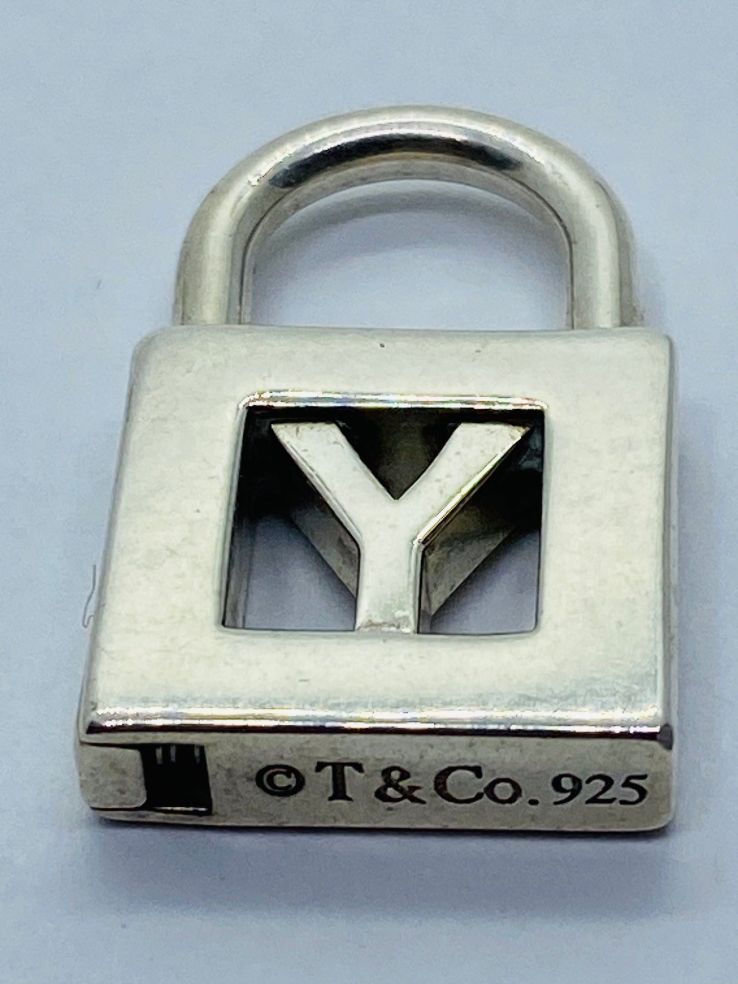 Tiffany & Co. Sterling Letter Y Padlock Pendant Charm Opens Closes Normally