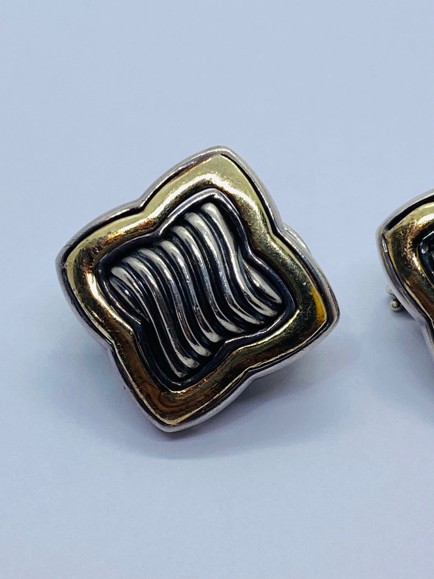 Vintage 18K Yellow Gold SS David Yurman Quatrofoil Ear Clip Earrings 18MM