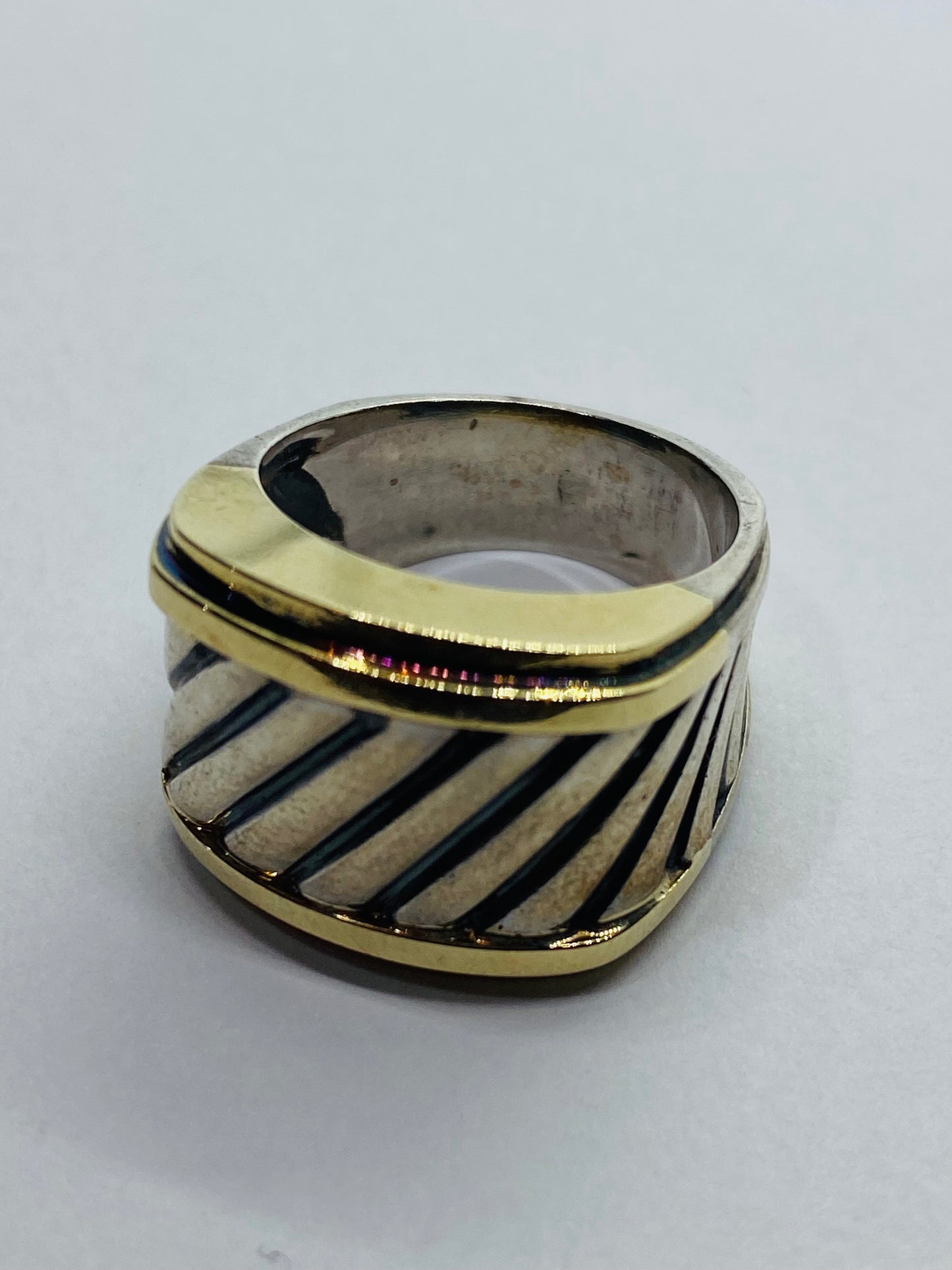 David Yurman Thoroughbred Ring 14K Gold Sterling Silver Cigar Cable Size 5.75