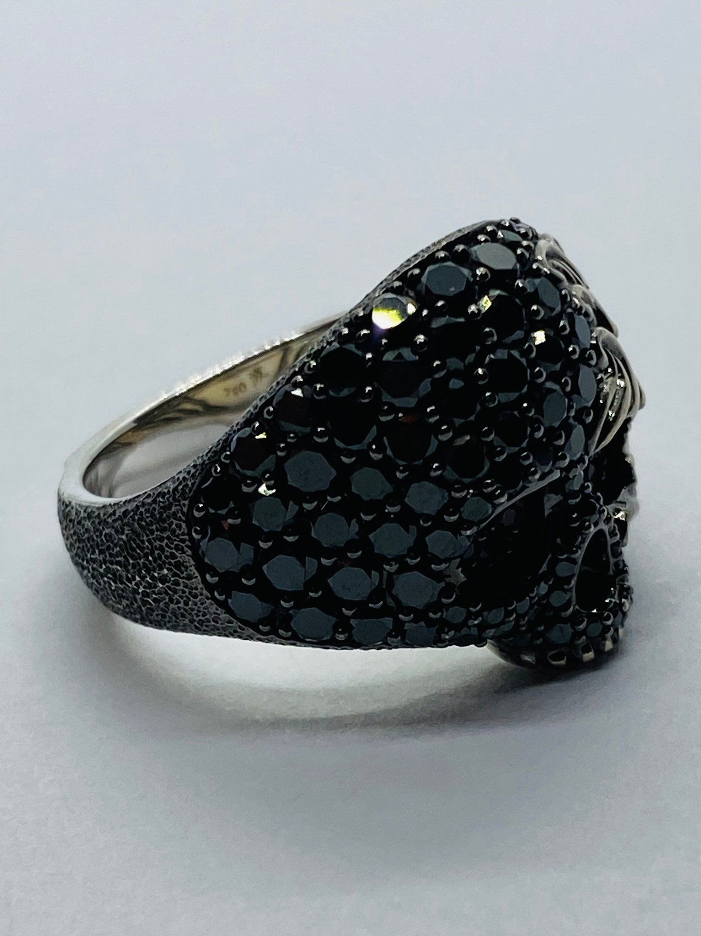 RARE SOLID 18K David Yurman Skull Black Diamond Ruby Ring in White Gold 18MM