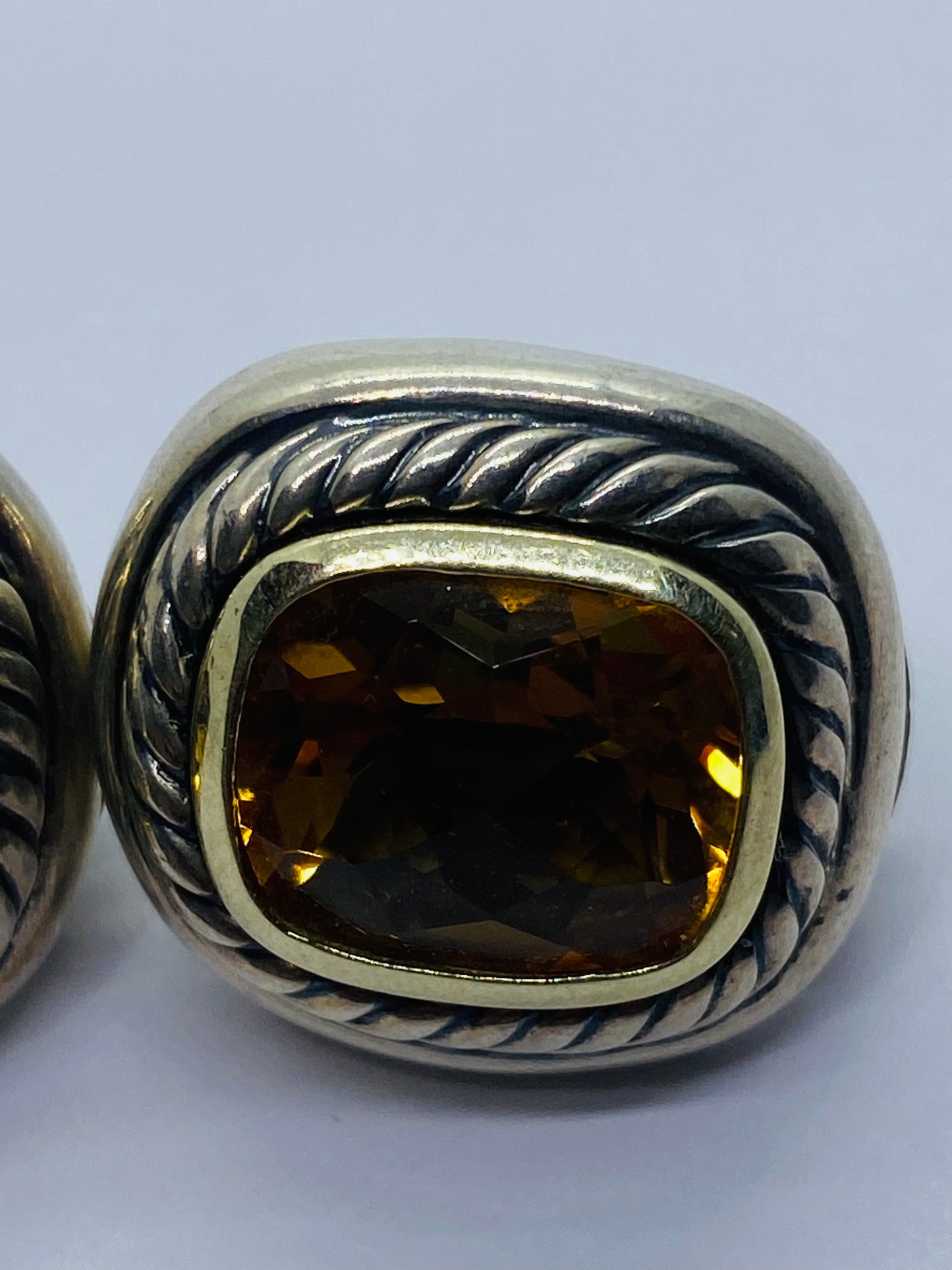 David Yurman Sterling Silver 14K Gold Albion Cushion Cut Citrine Earrings