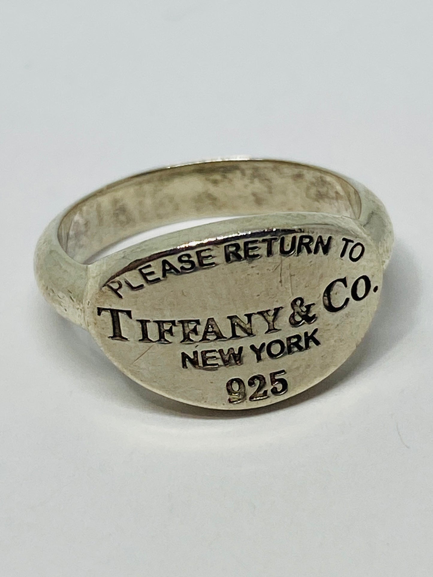 Please Return To Tiffany & Co Sterling Silver Oval Signet Band Ring 4.5