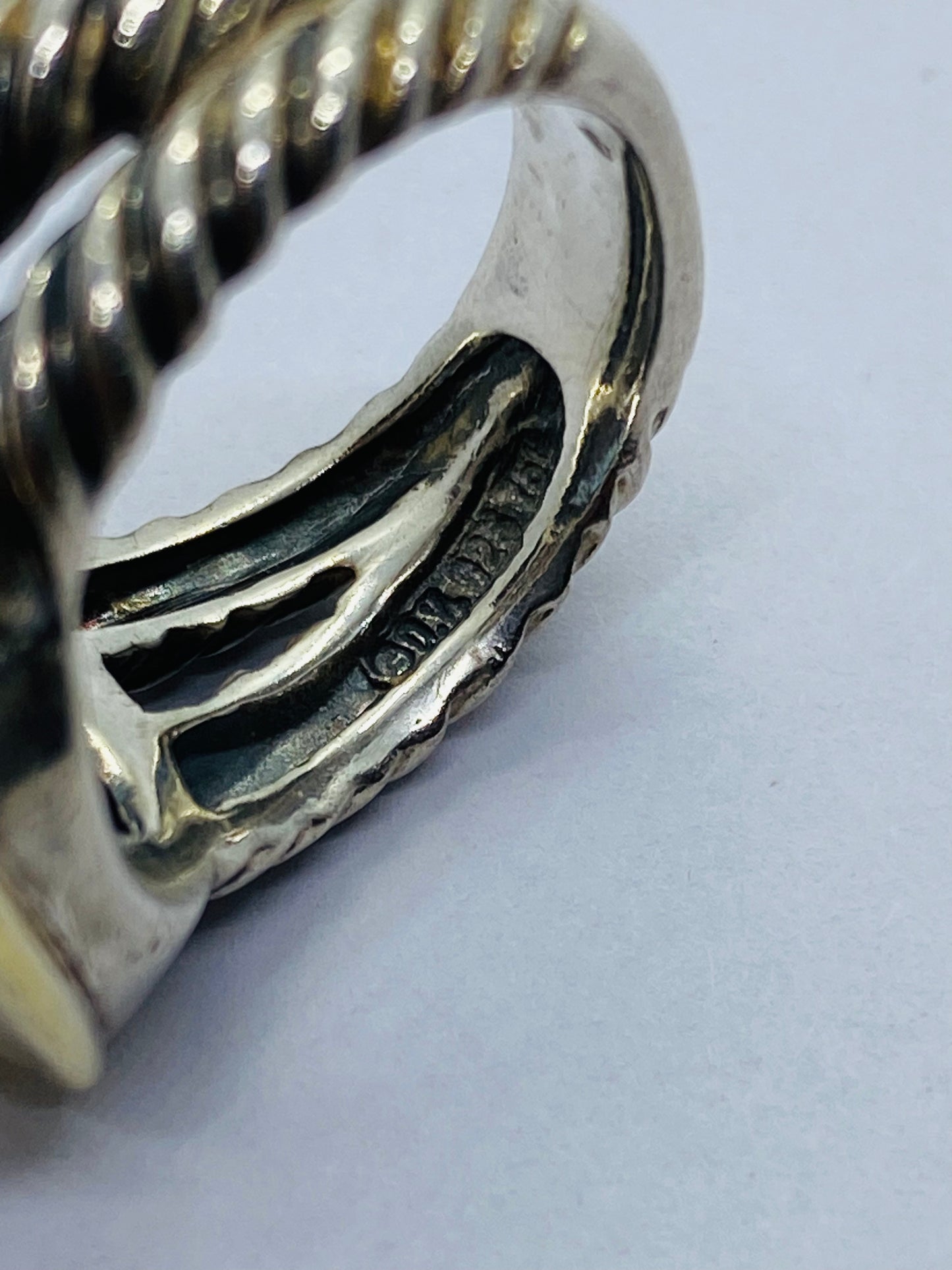 David Yurman Split Shank Sterling Silver & 18K W 11mm Blue Topaz Ring Sz 6