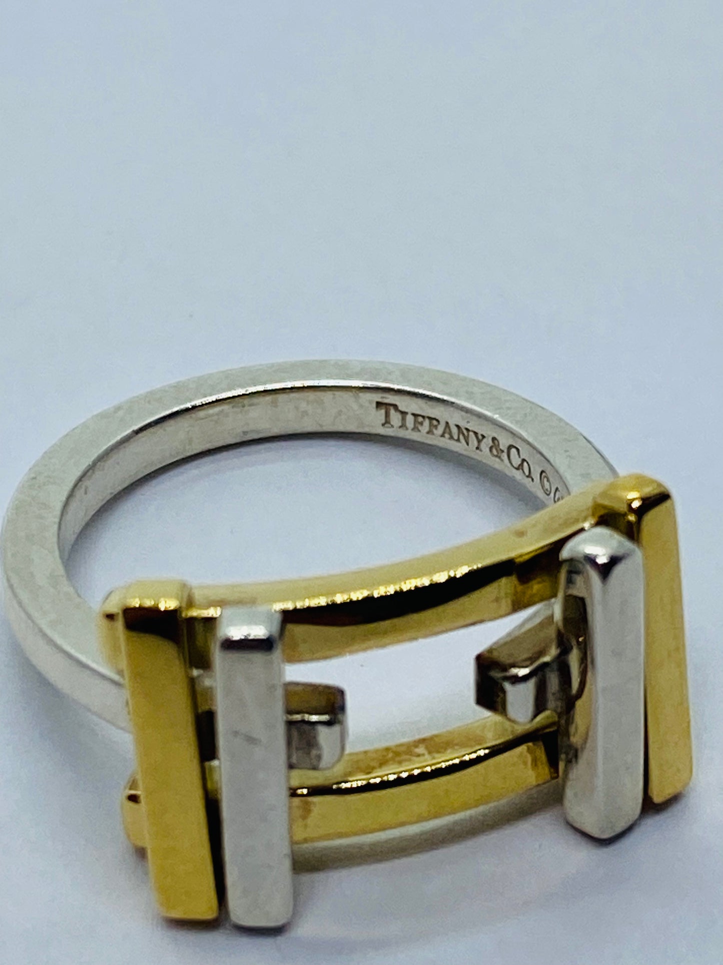 Tiffany & Co Frank Gehry Sterling 18k Gold Axis Flex Band Ring Size 5.5