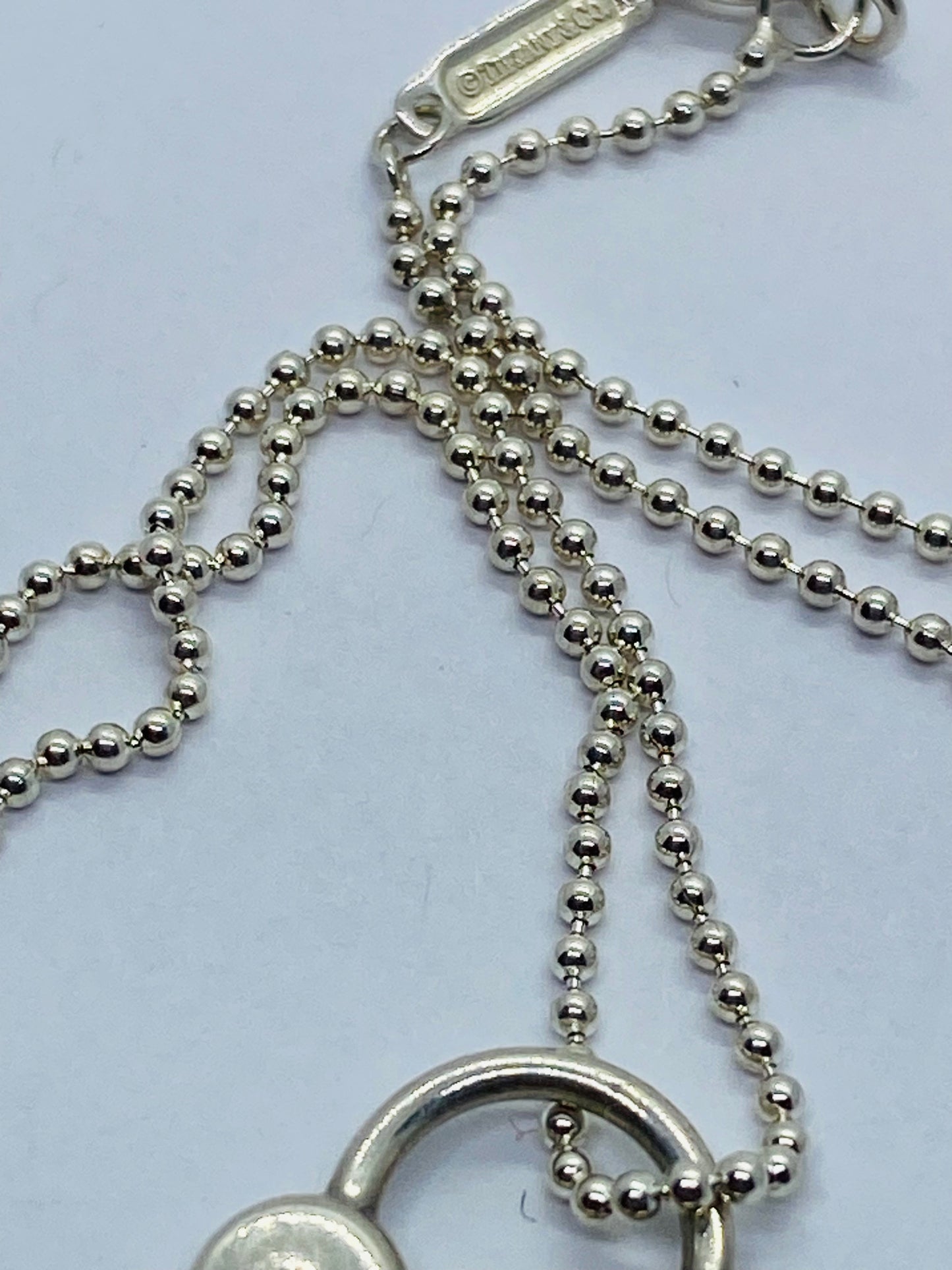 Tiffany & Co 925 Sterling Silver Lock Key Hole Charm Pendant 24x15MM 18” Bead