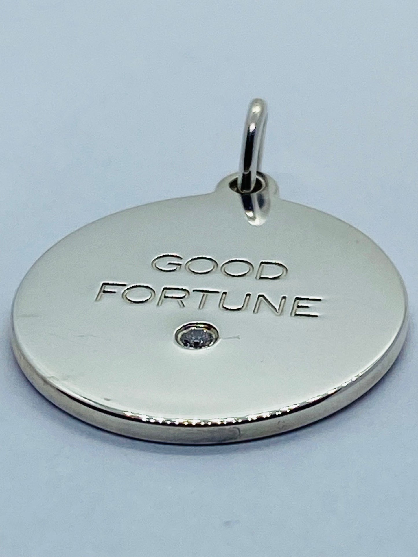 Retired Tiffany Co Sterling Silver Good Fortune Diamond Pendant Charm 22MM