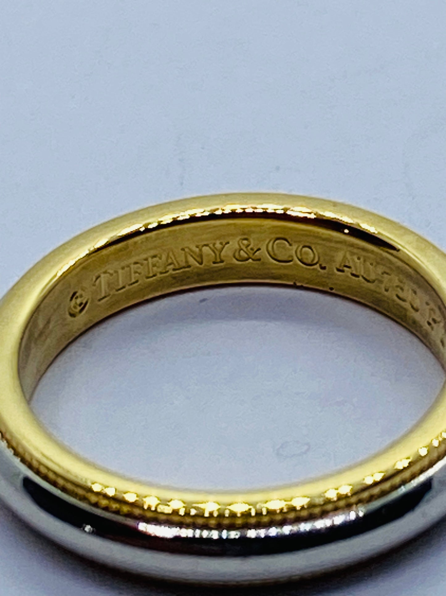 Tiffany & Co Milgrain Band Ring In Platinum & 18k Yellow Gold Size 3.5