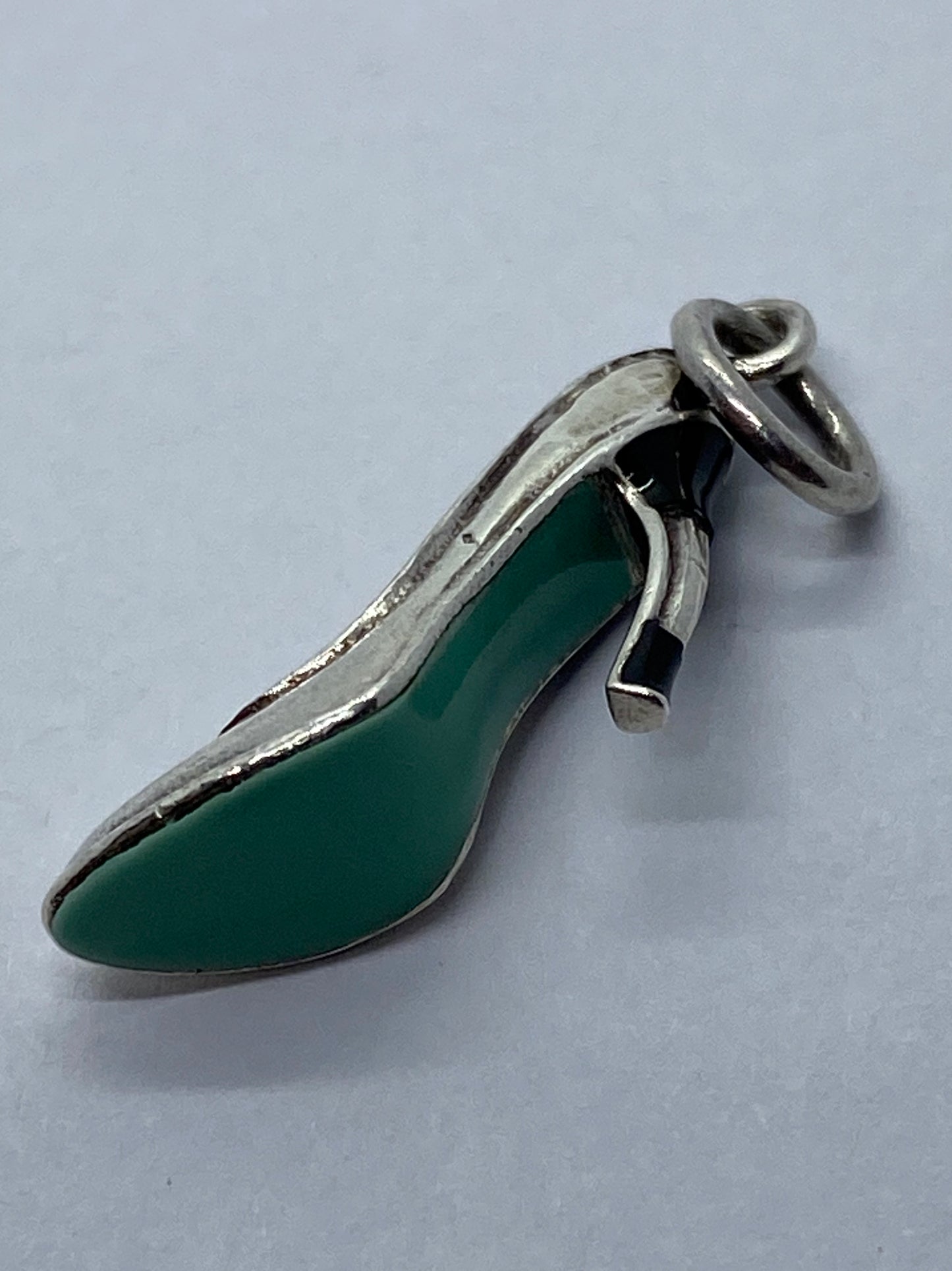 Tiffany & Co Silver Enamel Blue Black Enamel Plum Heel Shoe Charm Pump.