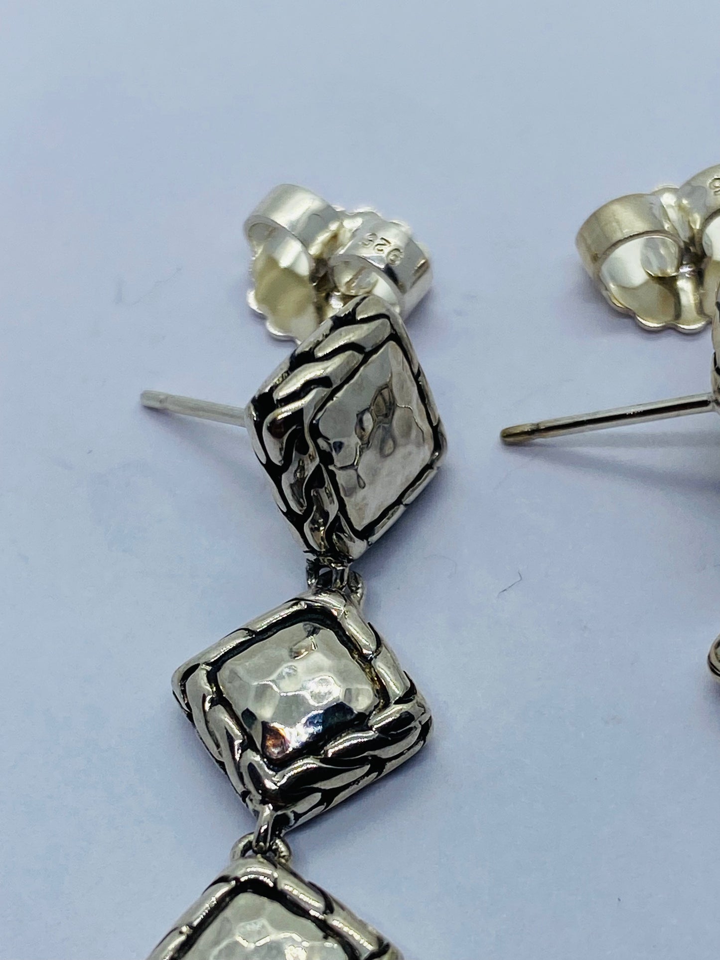 $550 John Hardy Sterling Silver Palu Collection Four Square Drop Earrings