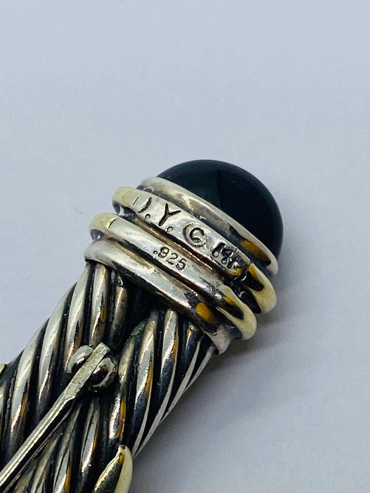 David Yurman Double Cable X Black Onyx 925 Silver 14K Gold Bar Brooch/Tie Pin