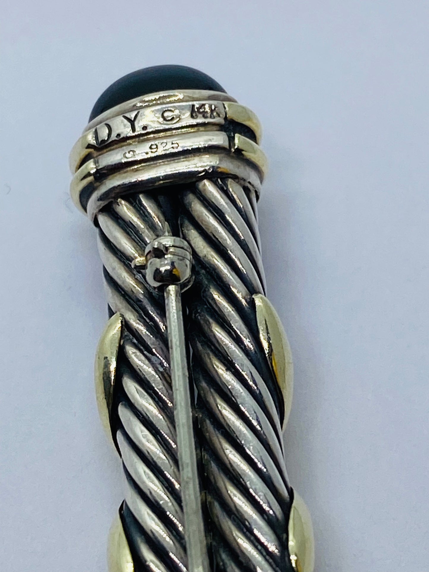 David Yurman Double Cable X Black Onyx 925 Silver 14K Gold Bar Brooch/Tie Pin
