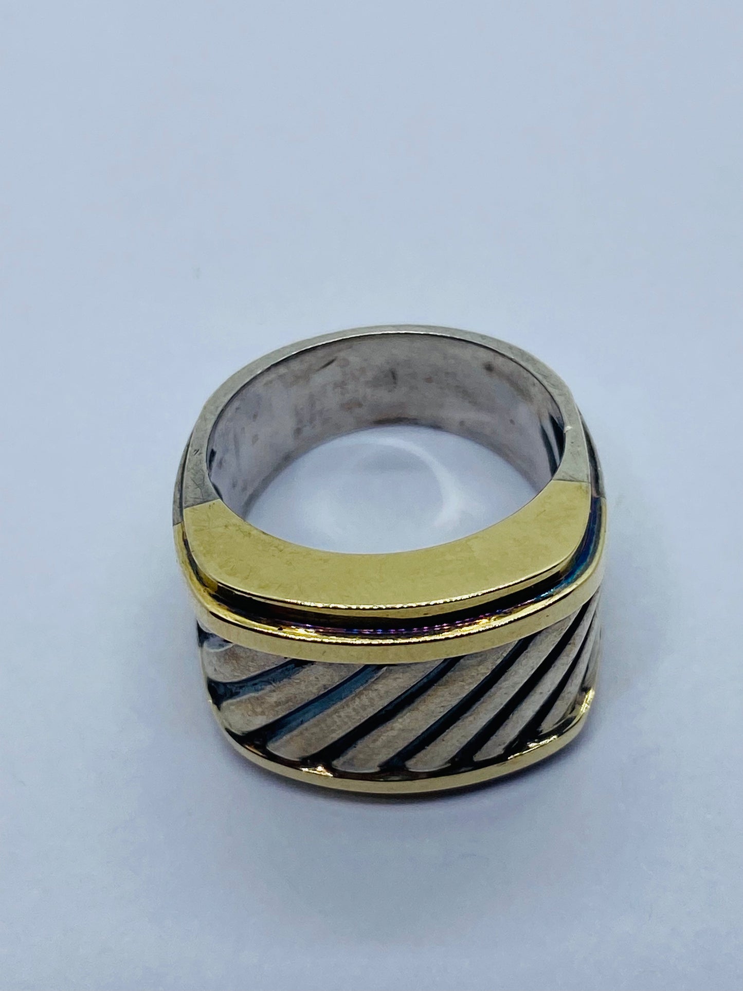 David Yurman Thoroughbred Ring 14K Gold Sterling Silver Cigar Cable Size 7.5