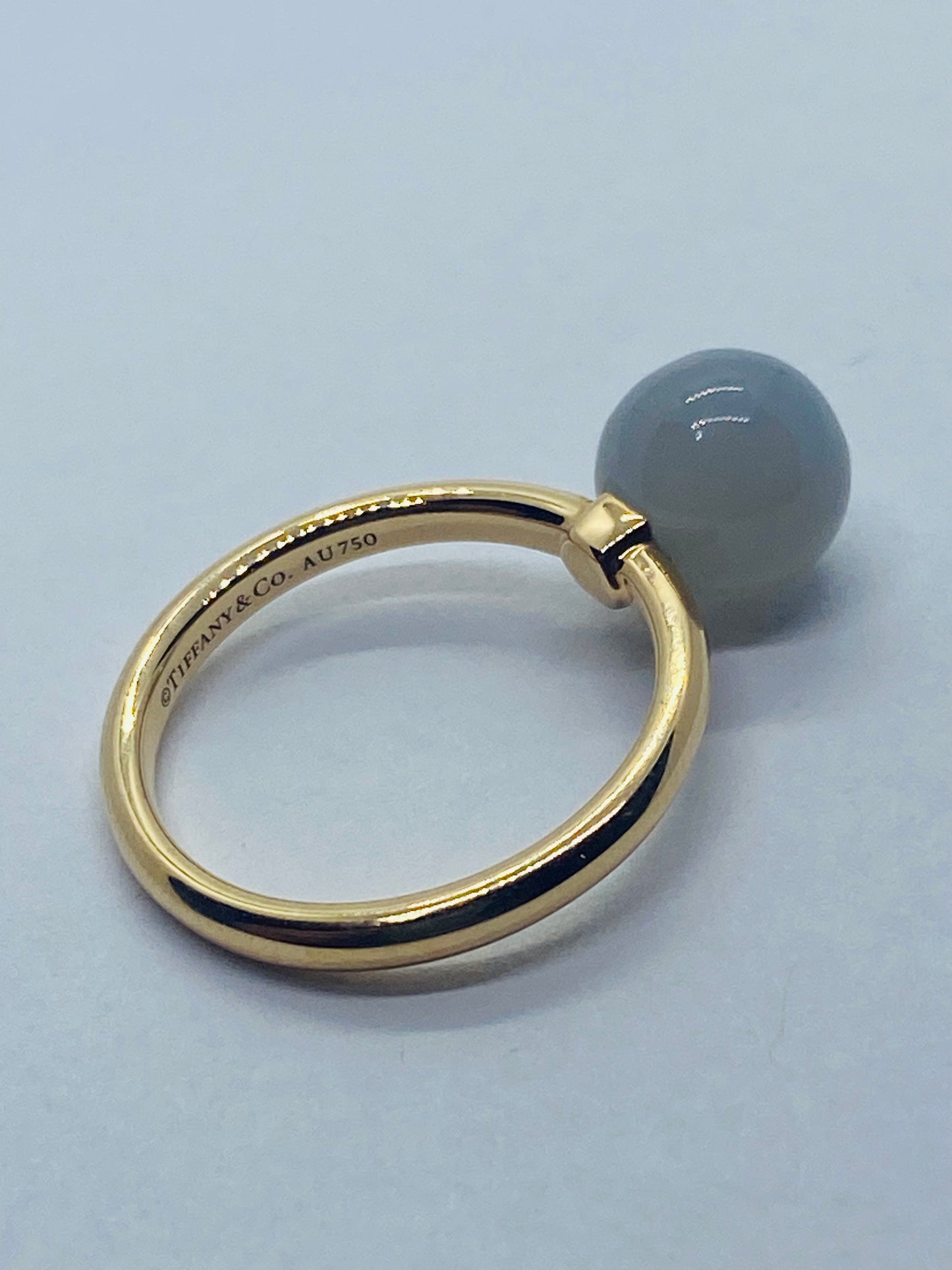 Authentic Tiffany & Co 18k Rose Gold Chalcedony Ball Ring 4.5, Ball 7.5mm Pouch