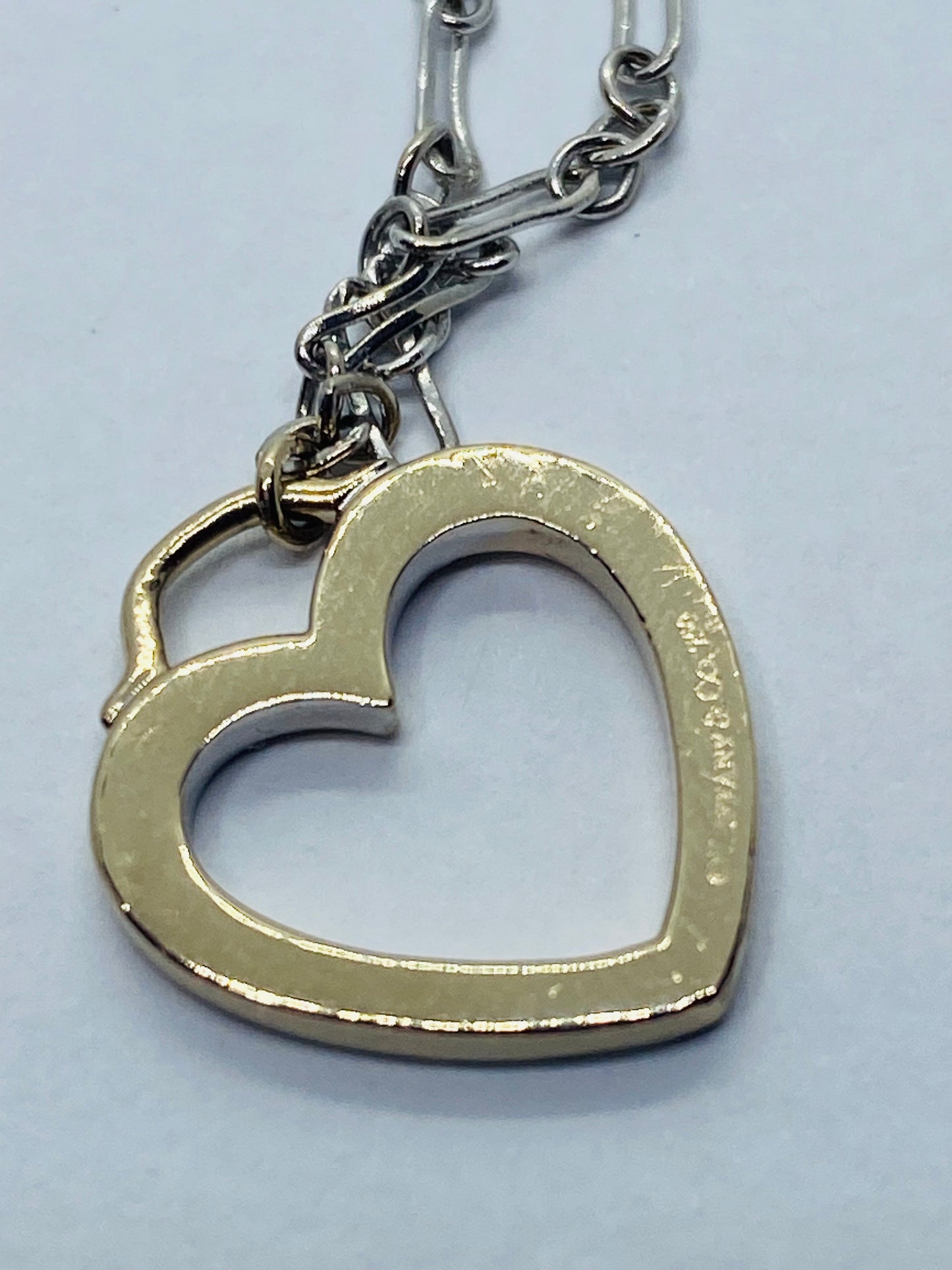 Tiffany & Co 750 Sentimental 18K White Yellow Gold Heart Pendant Necklace Box!