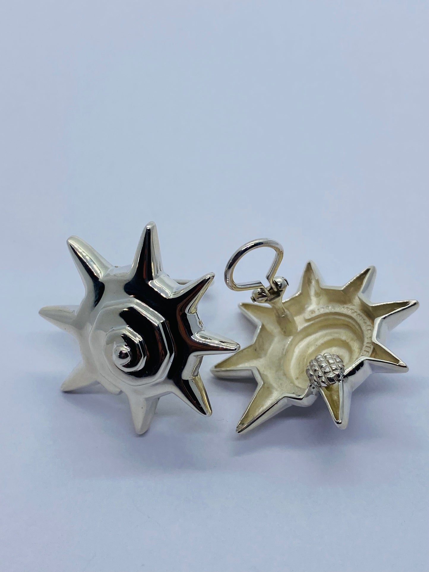 Tiffany & Co RARE Silver Sun Star Seashell Earrings 35MM Wide Clip On