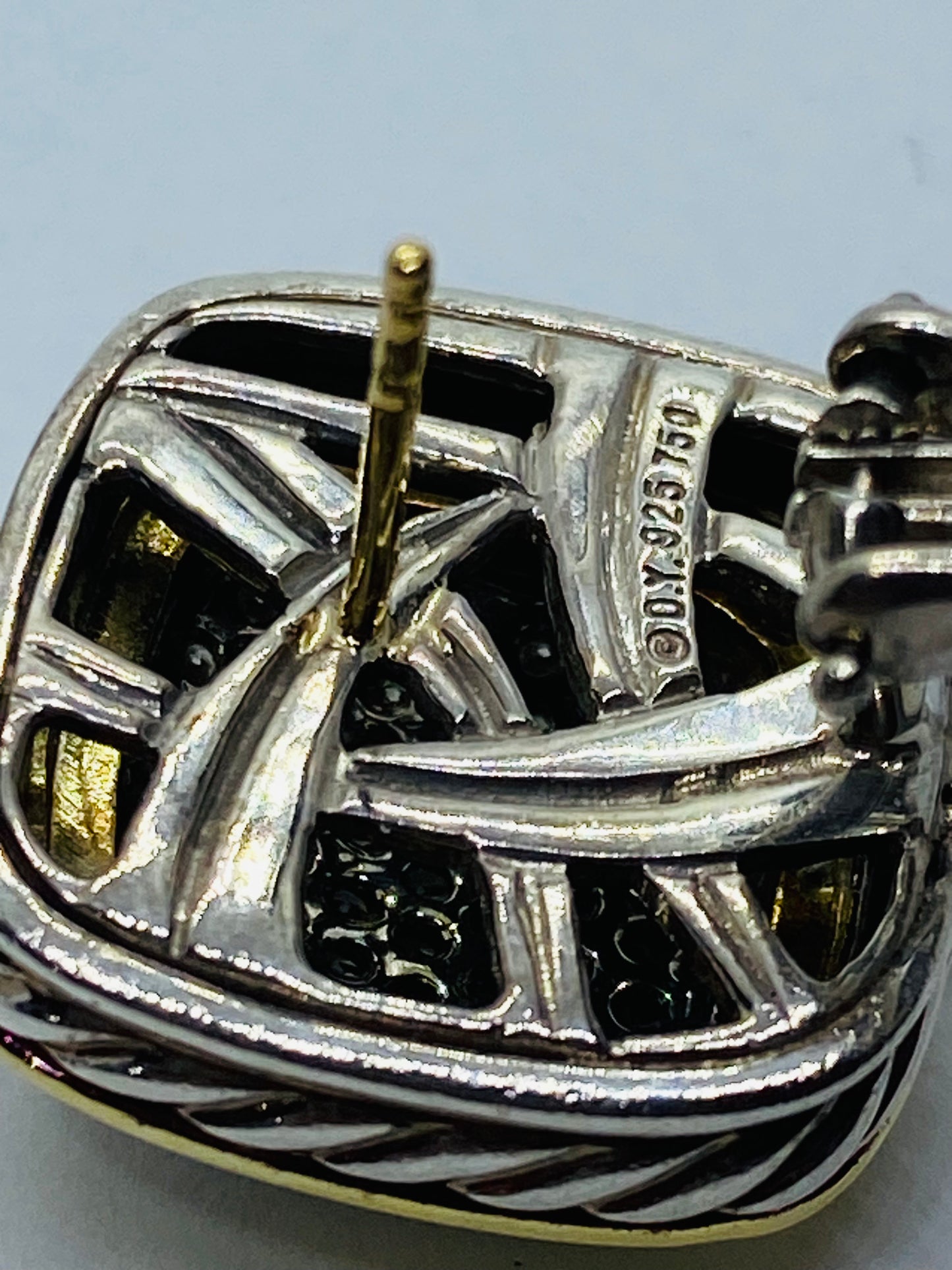 David Yurman Sterling Silver 18k 14MM Pave Diamond Albion Earring SINGLE