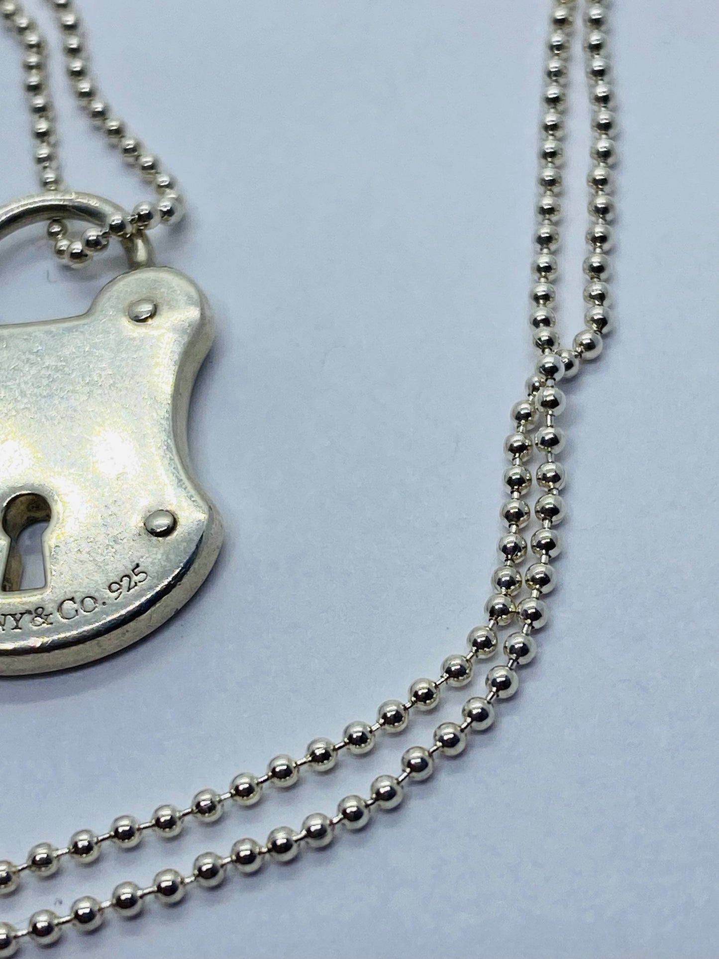 Tiffany & Co 925 Sterling Silver Lock Key Hole Charm Pendant 24x15MM 18” Bead