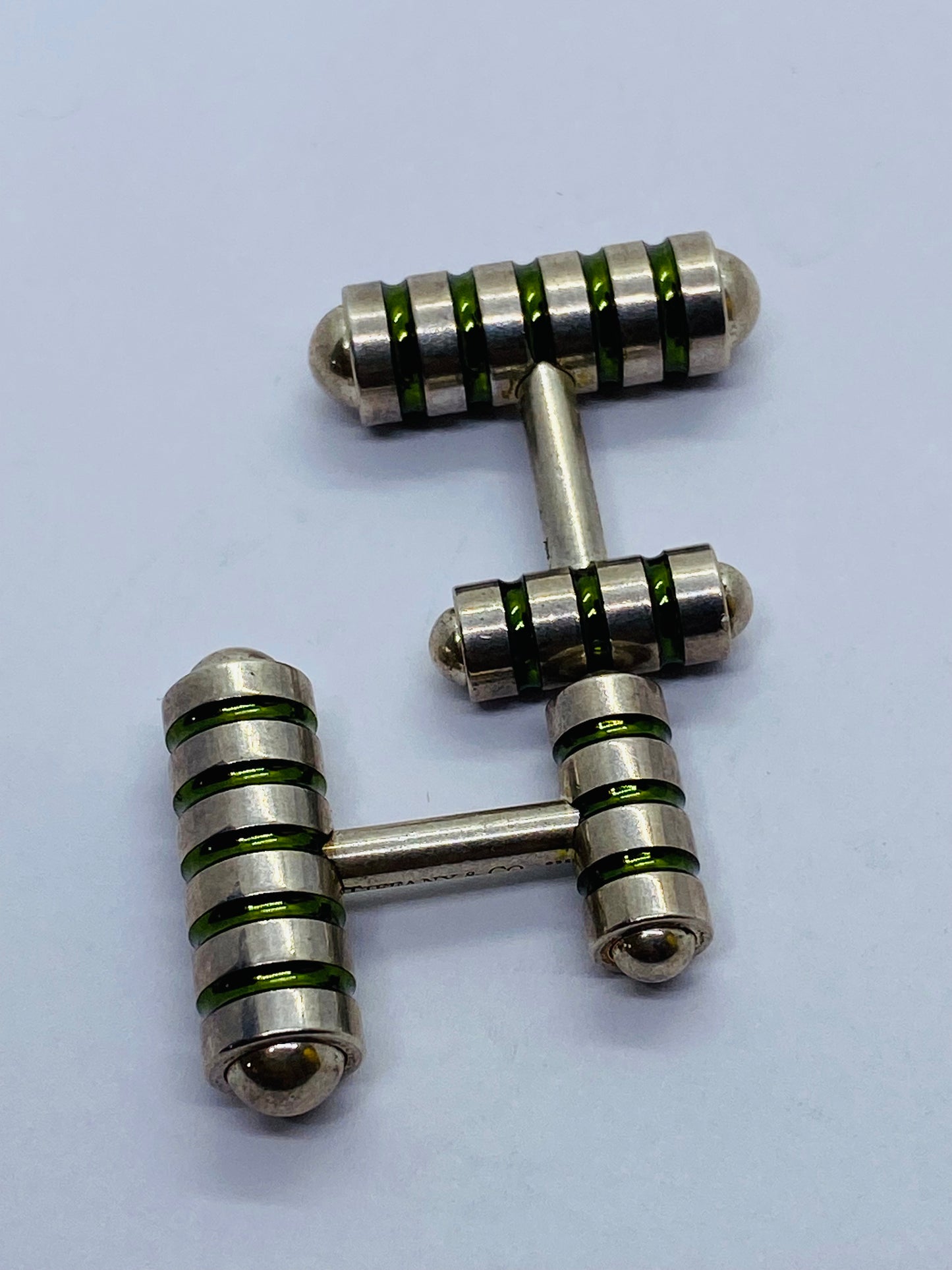 Tiffany & Co Paloma Picasso Sterling Silver Cobalt Green Enamel Cuff Links