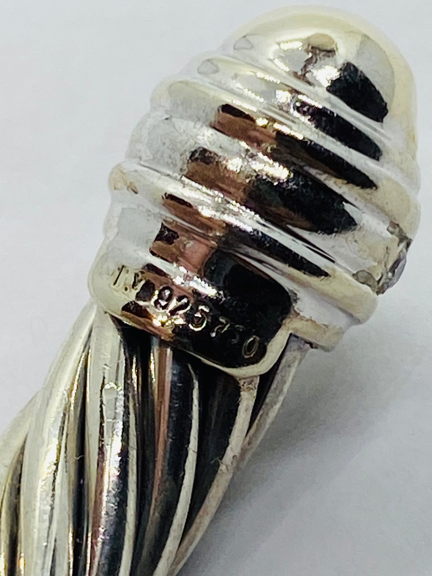 David Yurman Silver 18K 750 Yellow Gold Dome Hinge Diamond 9MM Cable Bracelet
