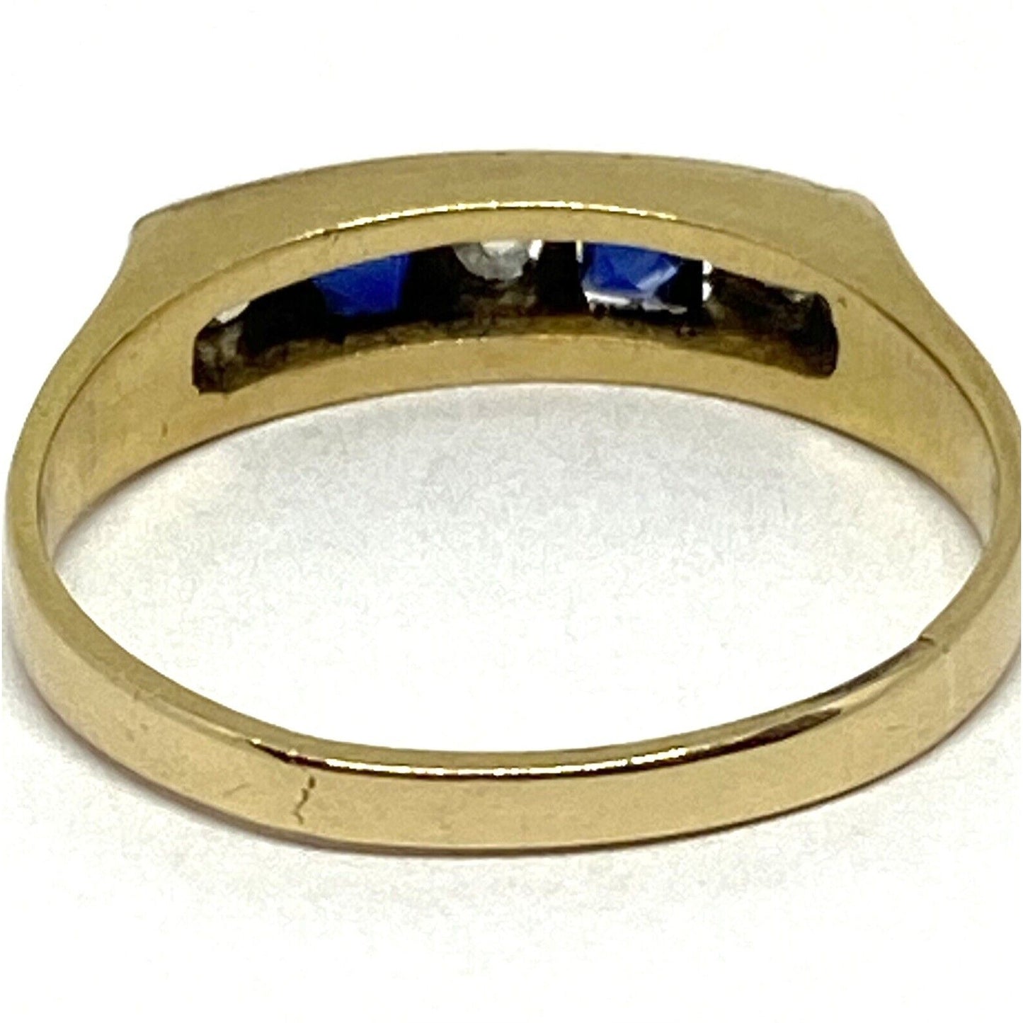 Estate Vintage Diamond Sapphire 18K Gold Two Tone Band Ring 3 Grams.