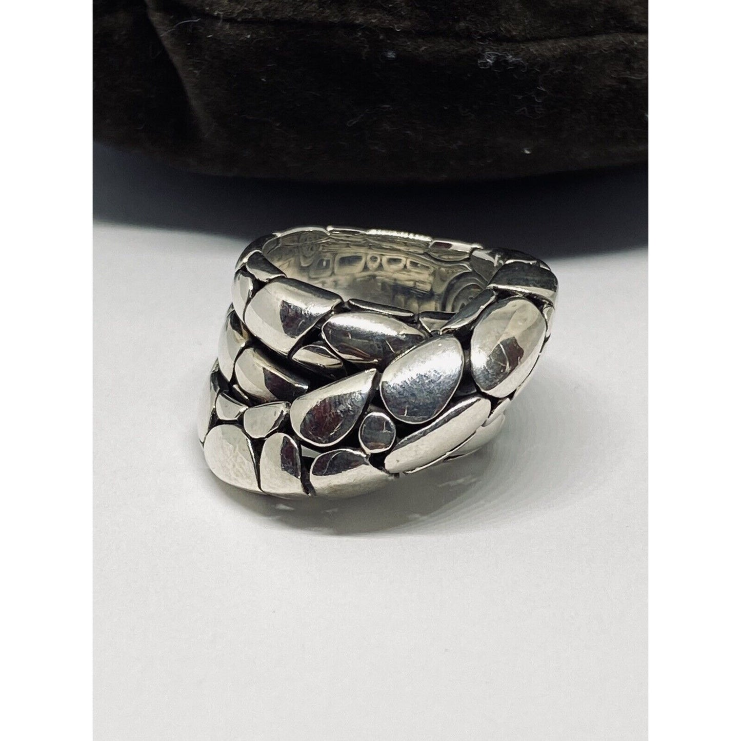 John Hardy Classic Pebble Sterling Silver Overlap Ring Sz 7