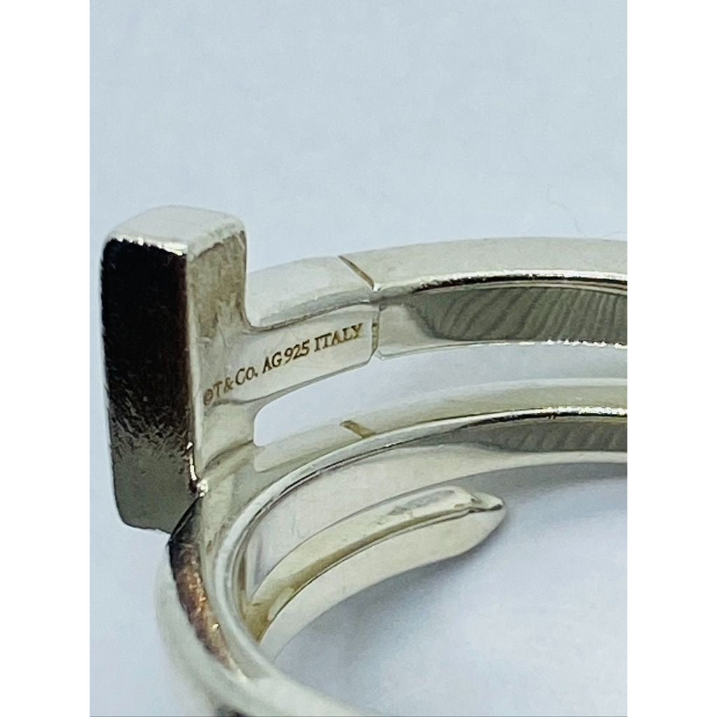 Tiffany & Co Sterling Silver T Square Wrap Ring Size 7 Pouch 11MM Wide