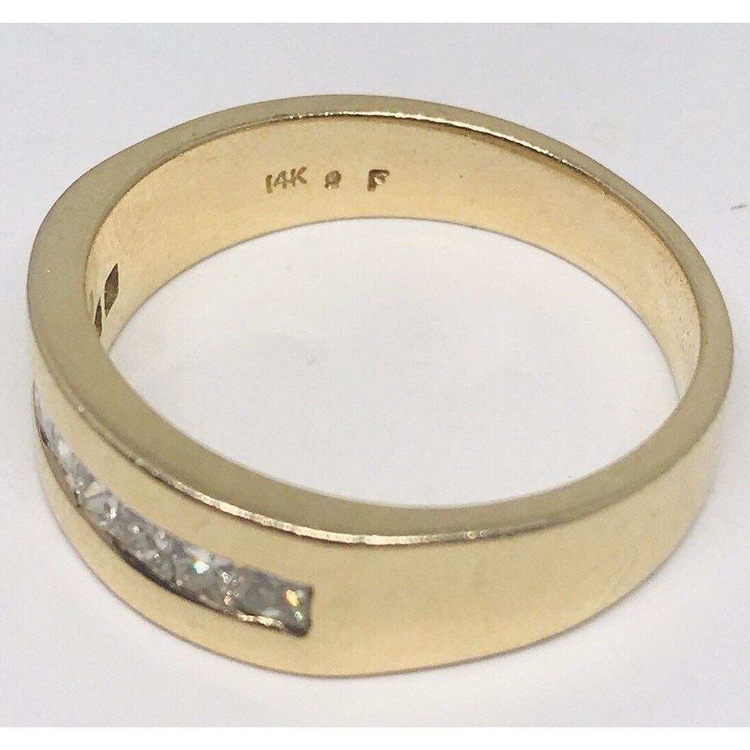 Estate .54CT Princess Cut Diamond 14k Gold Mens Wedding Ring Band
