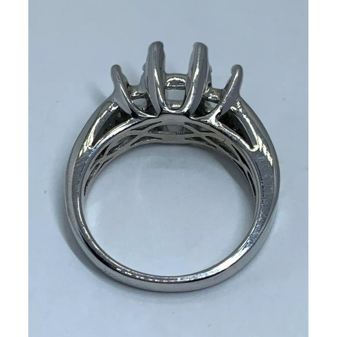 14k White Gold 3 stone Oval Princess cut Diamond Engagement Ring semimount 1 CT