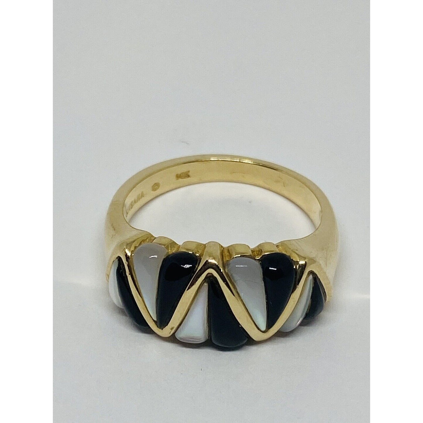 Kabana 14K Yellow Gold Mother Of Pearl Inlay Black Onyx Cocktail Ring