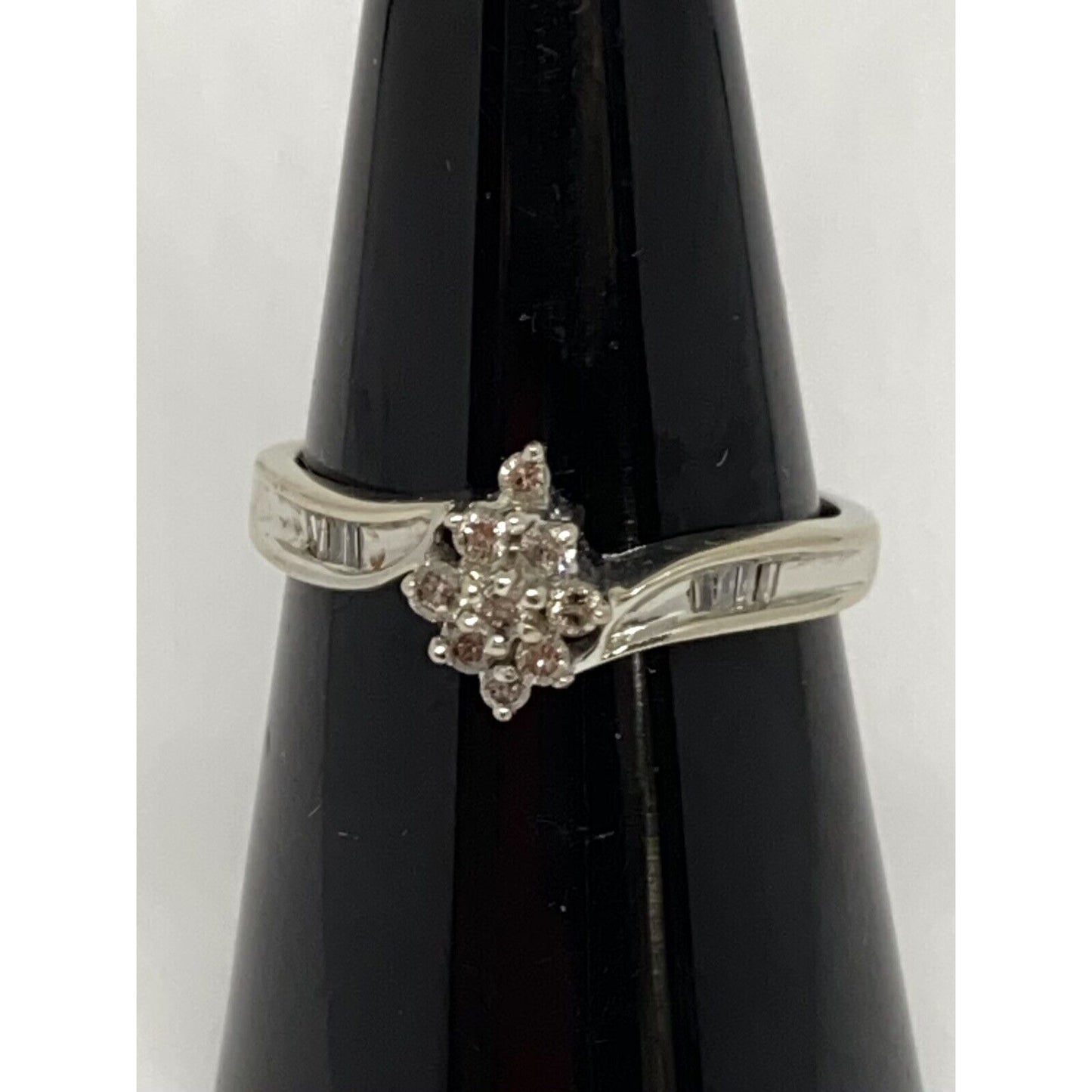 Diamond Cluster Ring 10k White Gold Size 7 Women's 1/5 CT