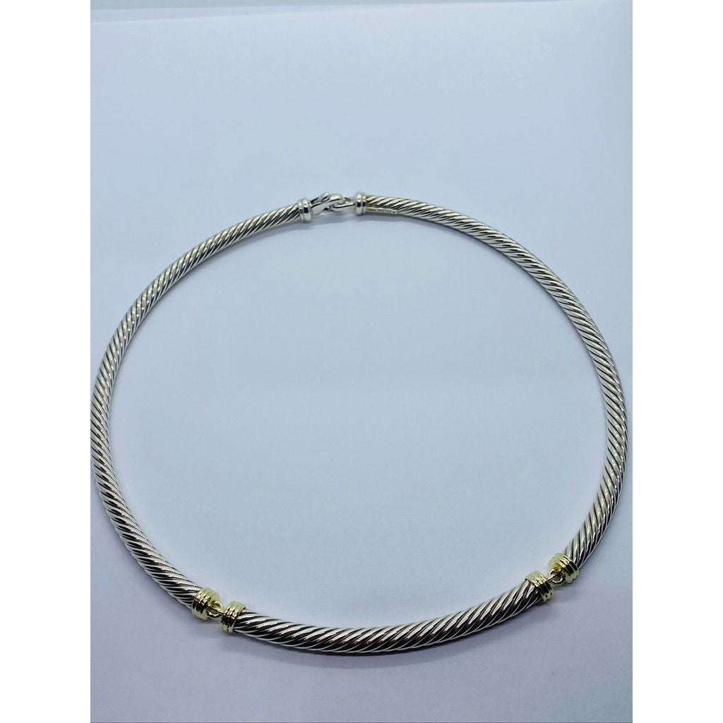David Yurman Sterling Silver & 14k Yellow Gold Choker Collar Necklace 5MM
