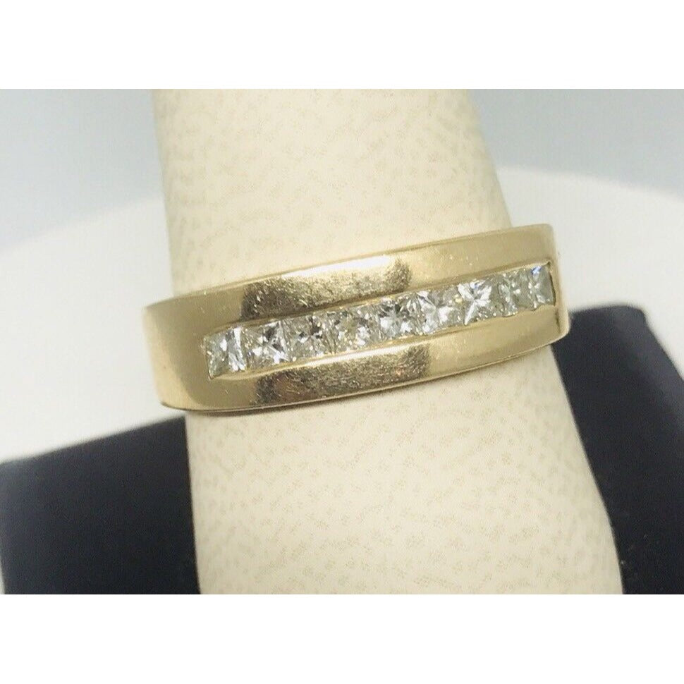 Estate .54CT Princess Cut Diamond 14k Gold Mens Wedding Ring Band