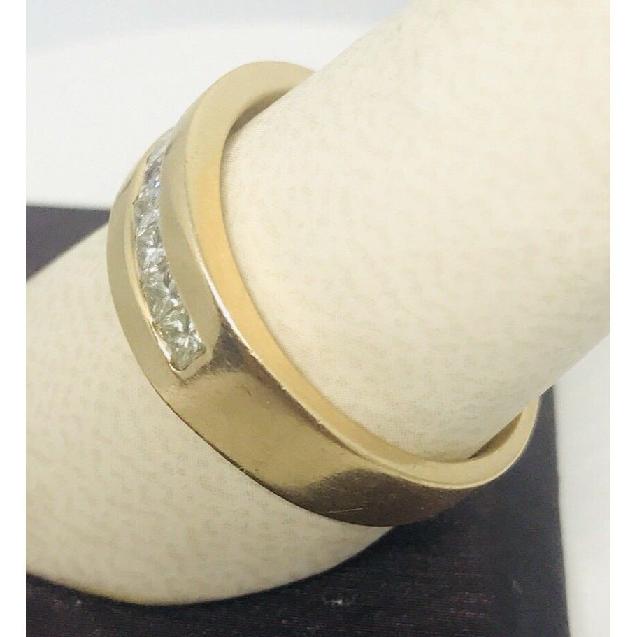 Estate .54CT Princess Cut Diamond 14k Gold Mens Wedding Ring Band