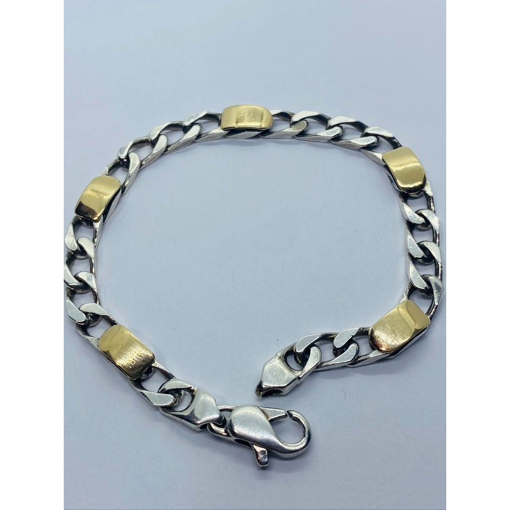 Tiffany & Co. 18k Gold Sterling Silver 5mm Wide Curb Link Chain Bracelet 7 3/8"