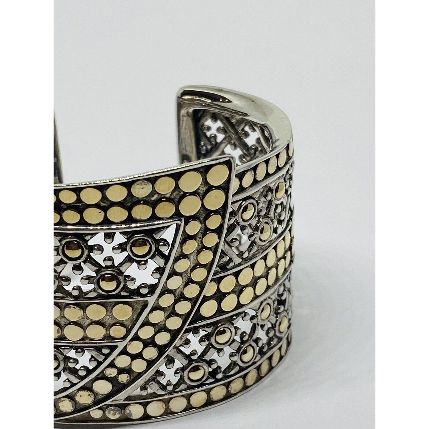 JOHN HARDY Sterling Silver 18K Yellow Gold Wide Jaisalmer Dot Kick Cuff Bracelet