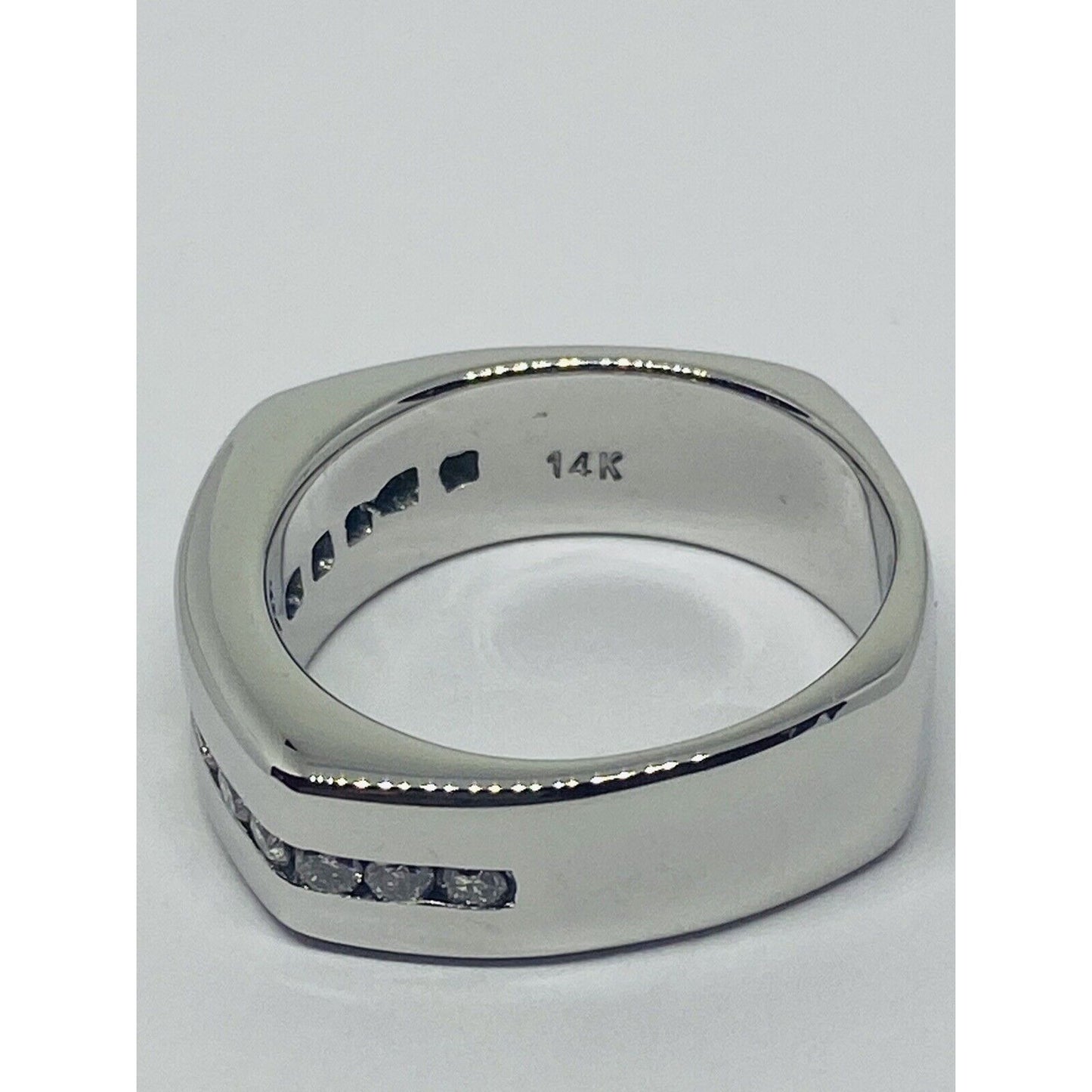 Mens Diamond Ring 14K White Gold Band 8MM Wide. 14.2 Grams, Size 9.5, .39TCW